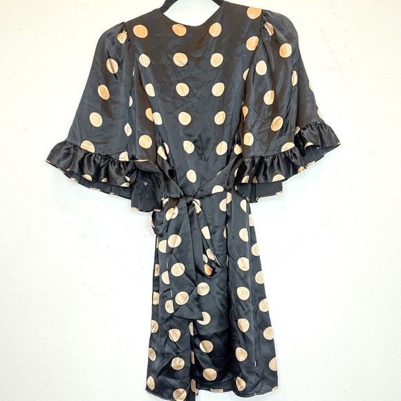 Betsey Johnson Vintage 90's Silk Polka Dot Babydoll Empire Waist w Tie Sz 4 - Picture 4 of 7